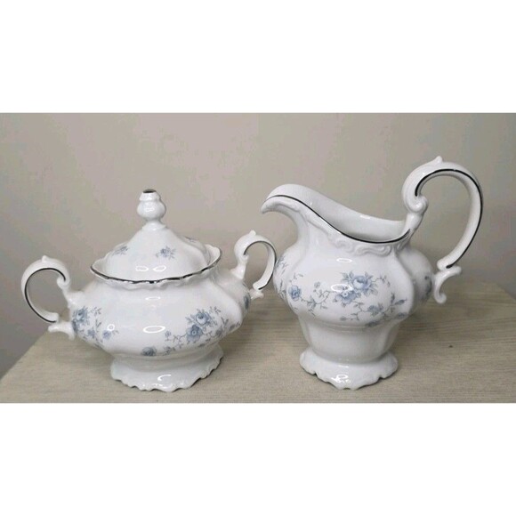 Vintage Johann Haviland Blue Garland Fine China Sugar Bowl & Creamer SET - Picture 7 of 11